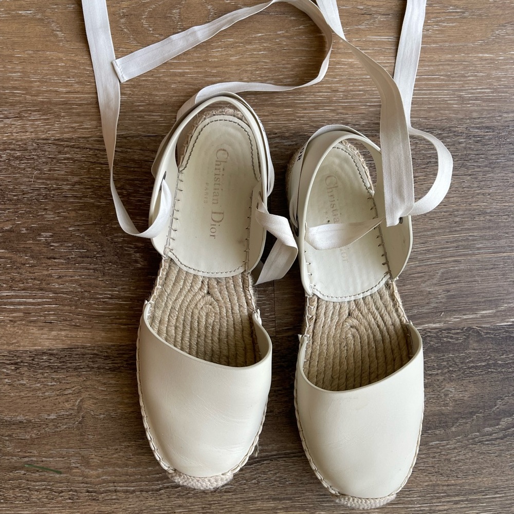 Christian Dior CalfSkin ankle tie espadrilles